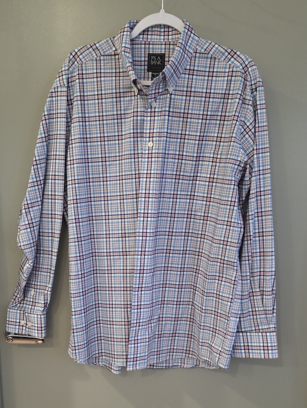Jos. A. Bank Light Blue and White Plaid Button-Down Shirt